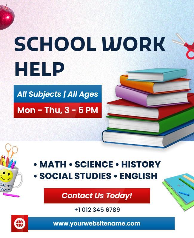 Colorful Educational School Work Help Tutoring Poster Template