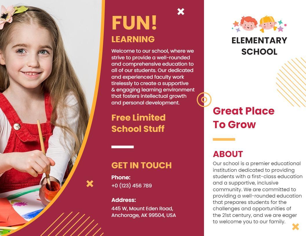 Colorful Elementary School Learning and Growth Brochure Template