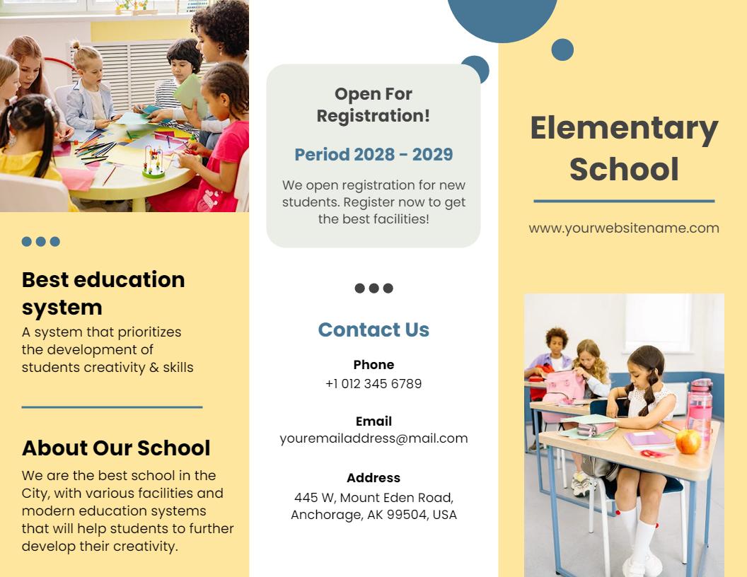 Colorful Elementary School Registration Information Brochure Template