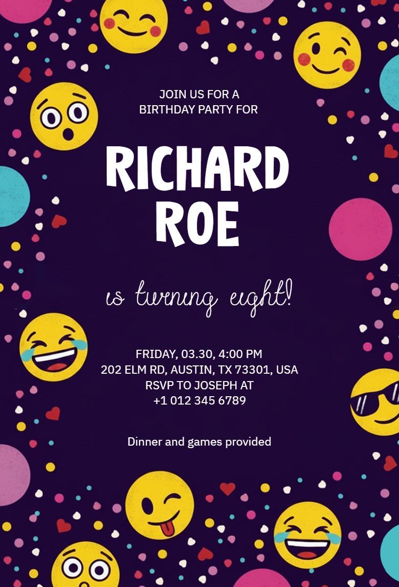 Colorful Emoji Fun Birthday Celebration Invitation Template