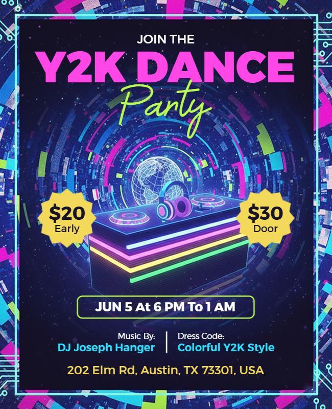 Colorful Epic Y2k Dance Party Flyer Template