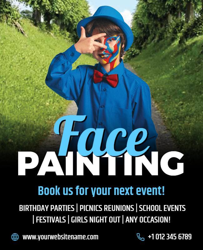 Vibrant Blue Face Painting Event Celebration Flyer Template