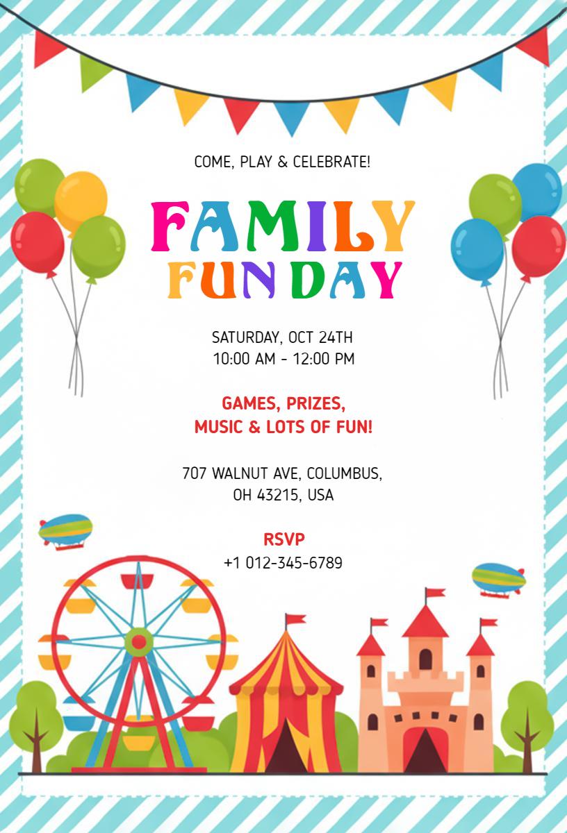 Colorful Family Fun Day Celebration Event Invitation Template