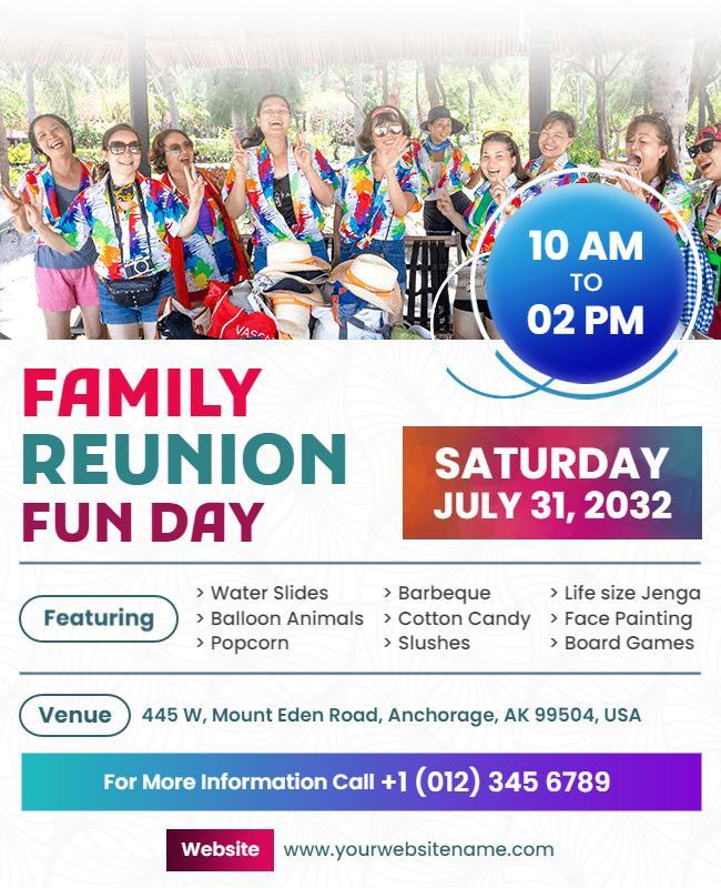 Colorful Family Reunion Fun Day Celebration Poster Template