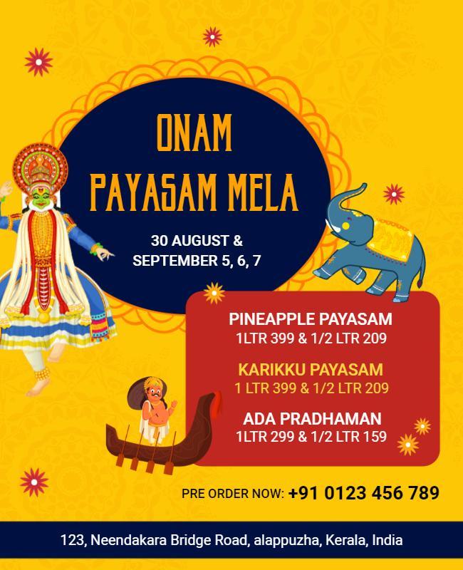 Colorful Festival Celebration for Onam Payasam Mela Poster Template
