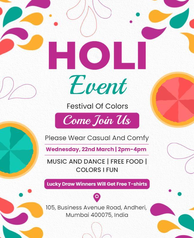 Colorful Festive Celebration for Holi Event Poster Template