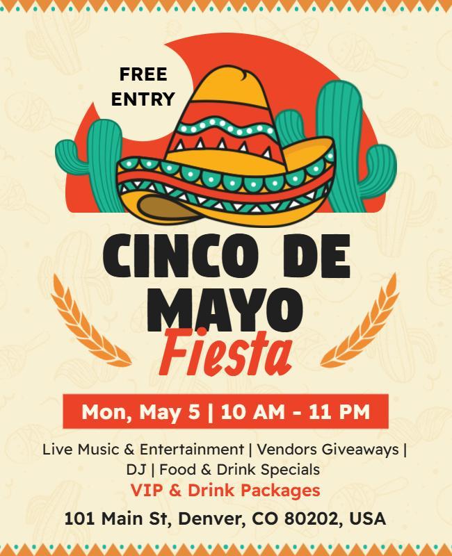 Colorful Festive Cinco de Mayo Fiesta Celebration Poster Template
