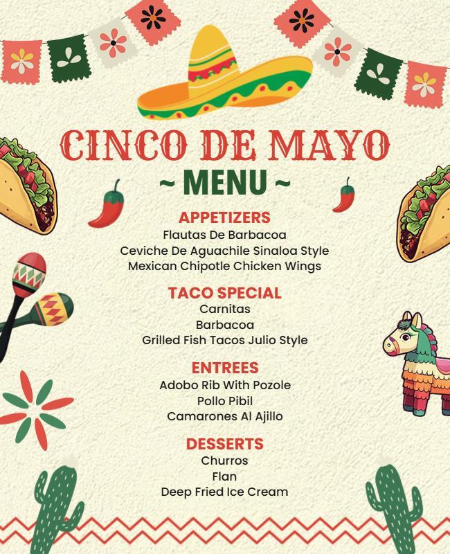 Colorful Festive Cinco de Mayo Menu Poster Template