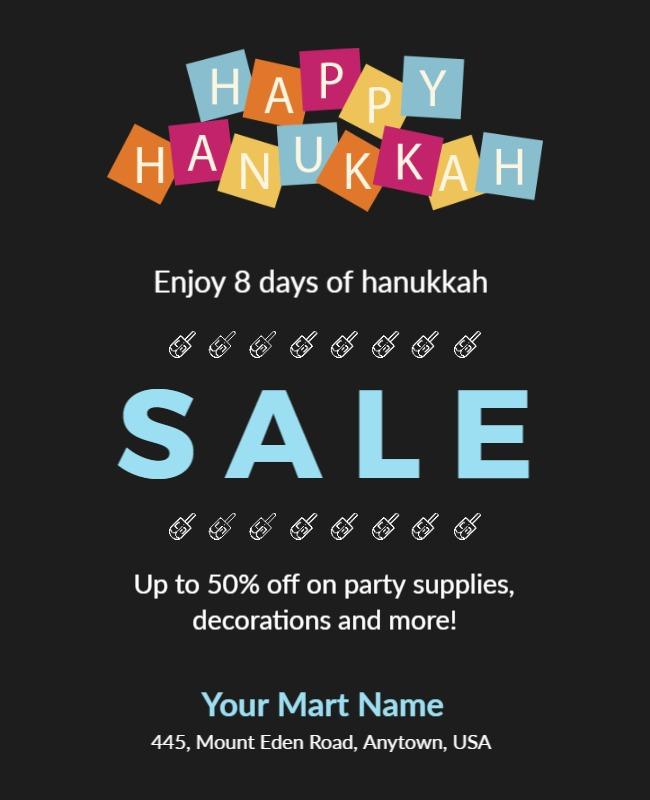 Colorful Festive Hanukkah Sale Announcement Poster Template