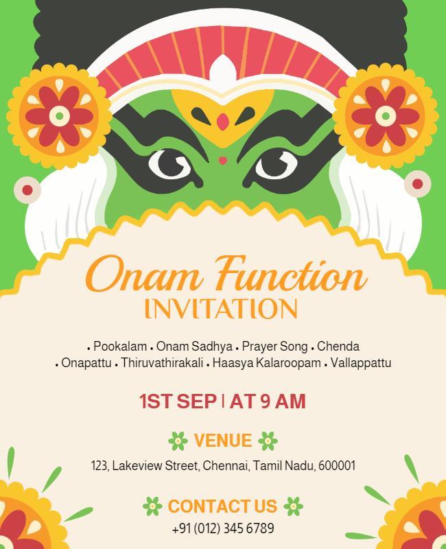 Colorful Festive Onam Celebration Invitation Poster Template