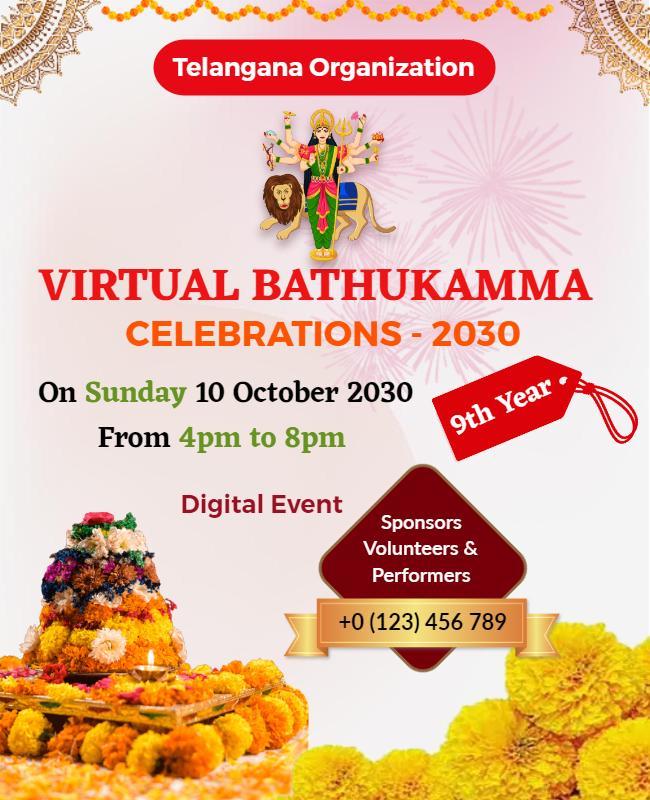 Colorful Festive Virtual Bathukamma Celebrations Poster Template