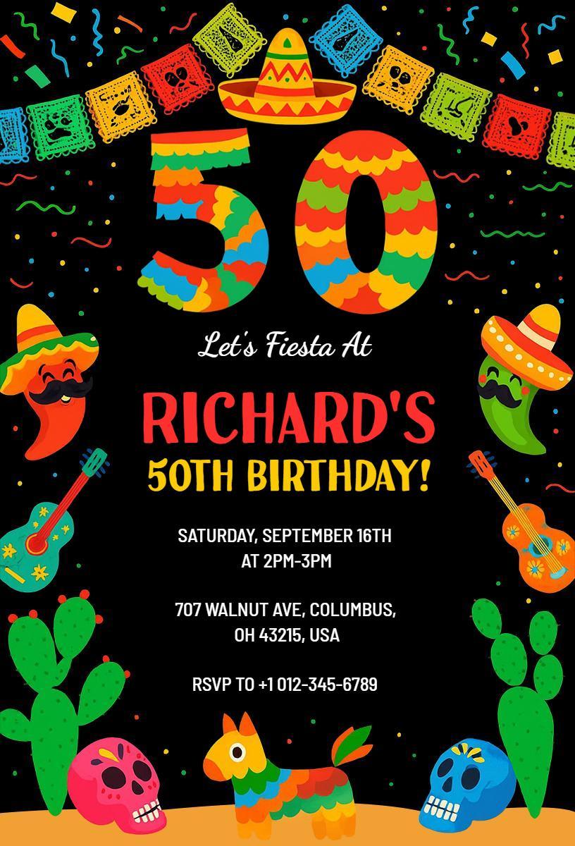 Colorful Fiesta 50th Birthday Celebration Invitation Template