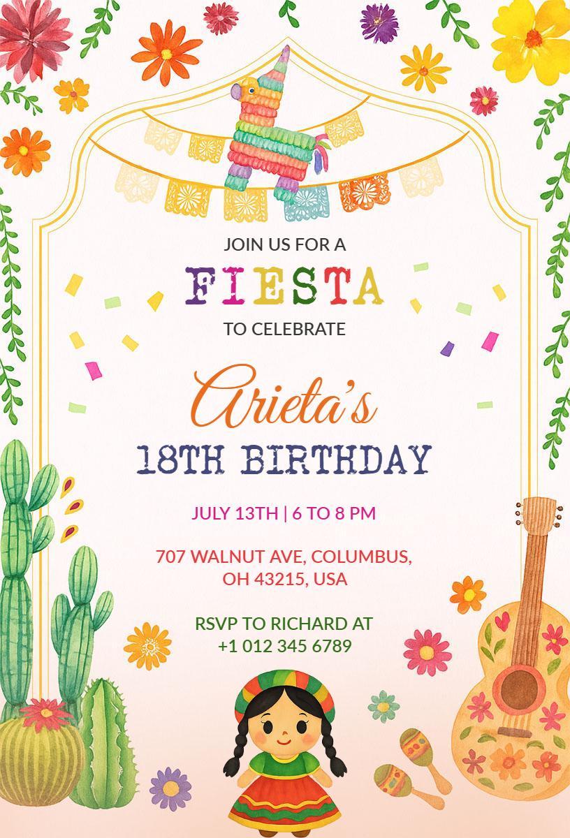 Colorful Fiesta Celebration 18th Birthday Invitation Template