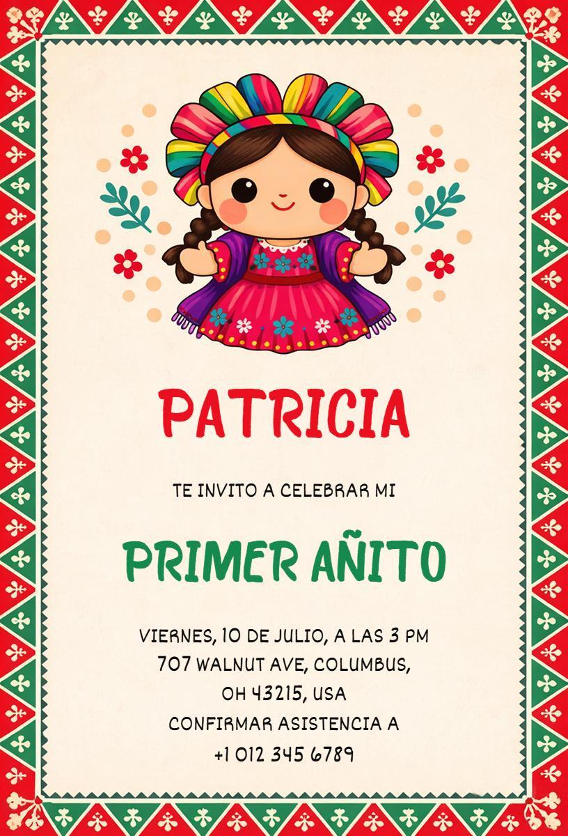 Colorful Fiesta First Birthday Celebration Invitation Template