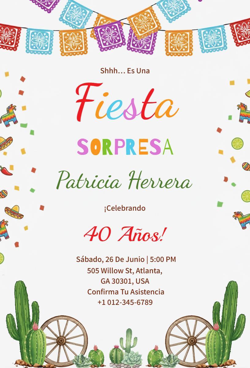 Colorful Fiesta Surprise Birthday Party Invitation Template