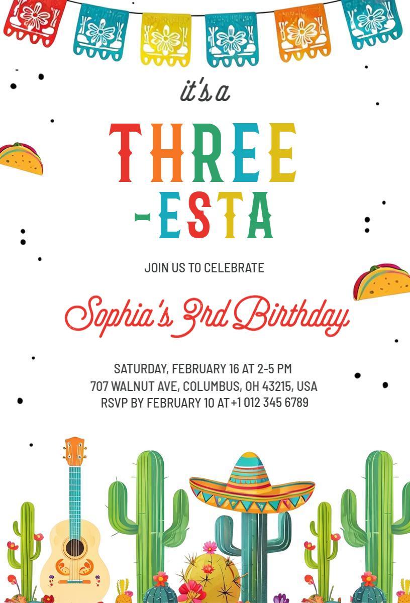 Colorful Fiesta Theme Birthday Celebration Invitation Template