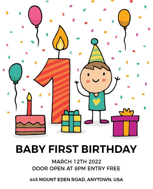 Colorful First Birthday Celebration Invitation Flyer Template