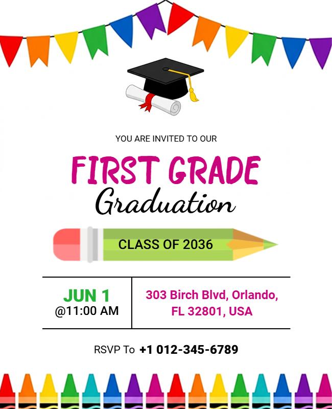 Colorful First Grade Graduation Celebration Flyer Template