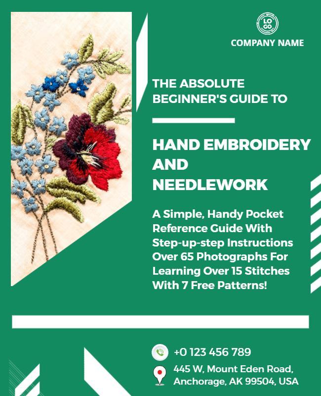 Colorful Floral Hand Embroidery Learning Guide Poster Template