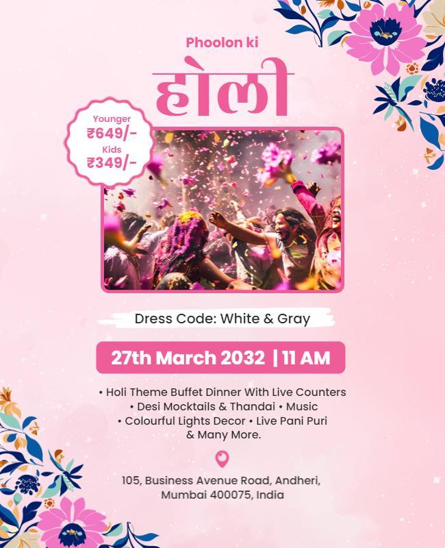 Colorful Floral Holi Celebration Invitation Poster Template