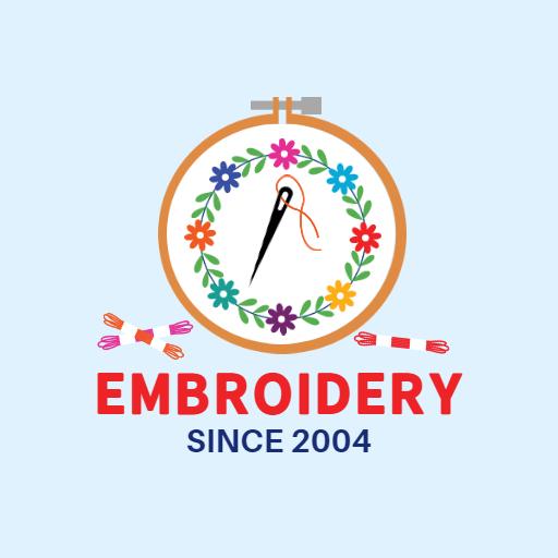 Colorful Floral Hoop with Needle Represents Embroidery Logo Template