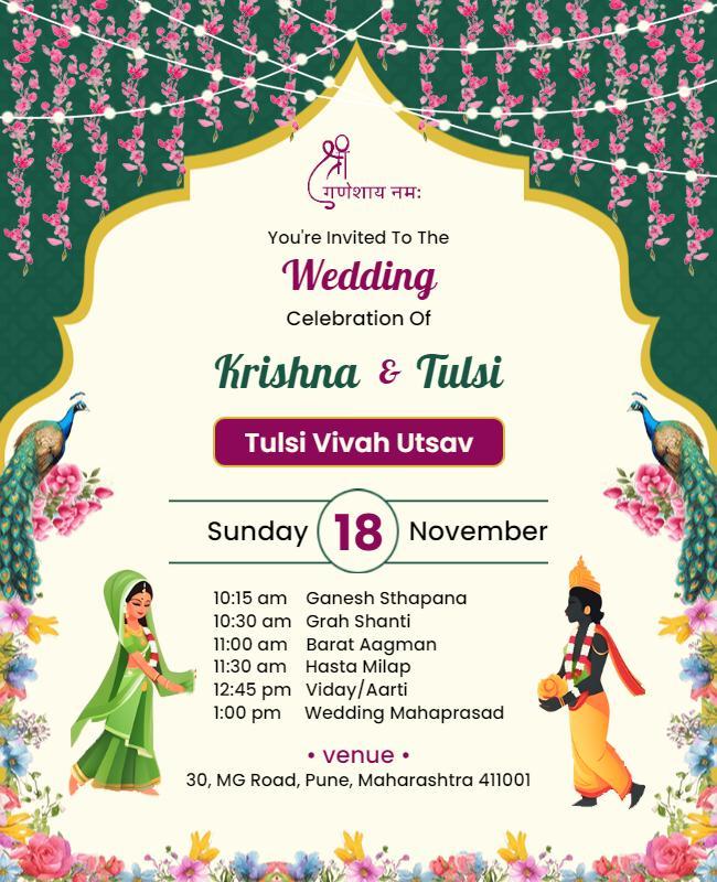 Colorful Floral Indian Wedding Invitation Poster Template