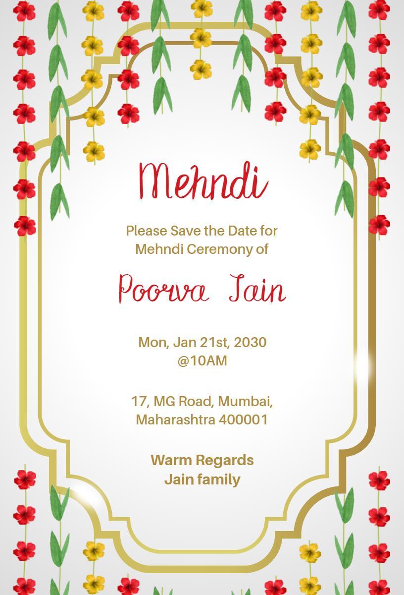 Colorful Floral Mehndi Ceremony Celebration Invitation Template
