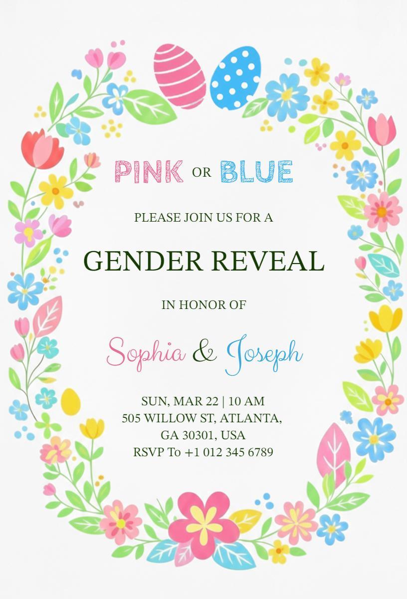 Colorful Floral Pink or Blue Gender Reveal Invitation Template