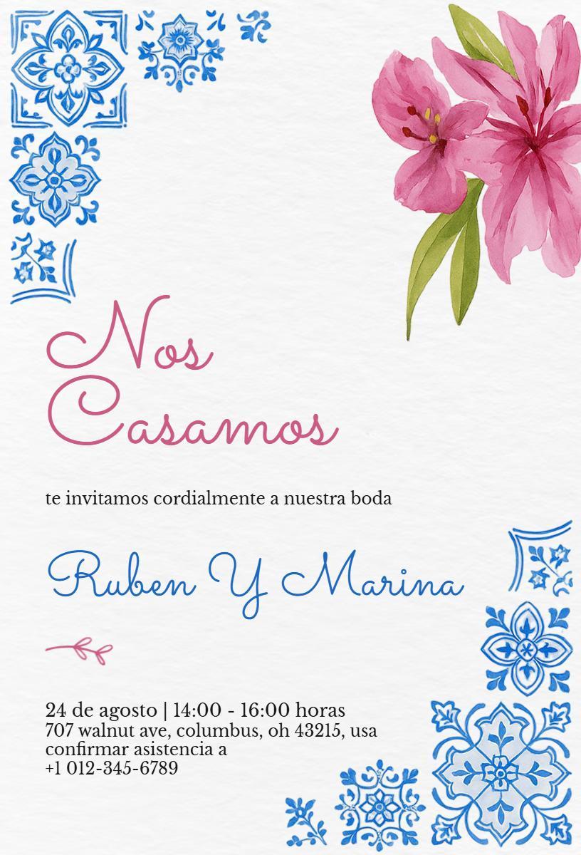 Colorful Floral Spanish Wedding Celebration Invitation Template