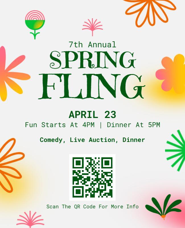 Colorful Floral Spring Fling Fundraiser Event Poster Template