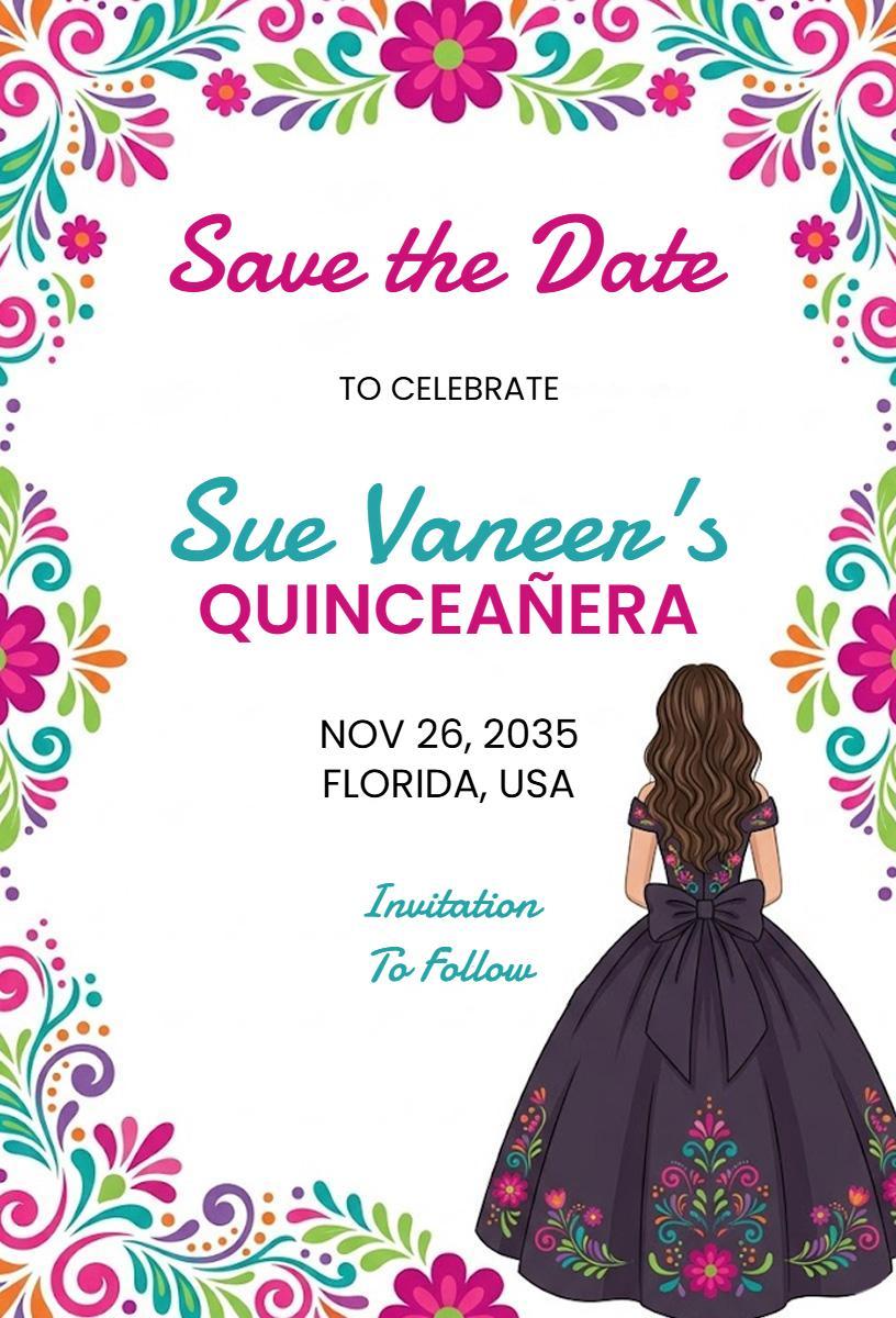 Colorful Floral Sue's Elegant Quinceanera Invitation Template