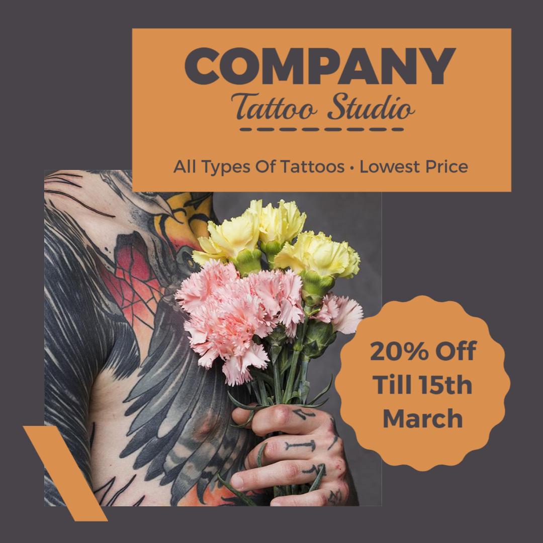 Colorful Floral Tattoo Showcase with Discount Offer Ad Template