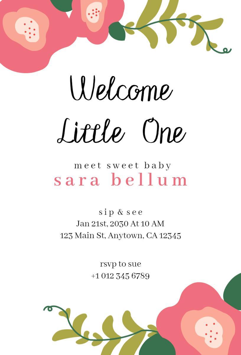 Colorful Floral Welcome Baby Sip & See Invitation Template
