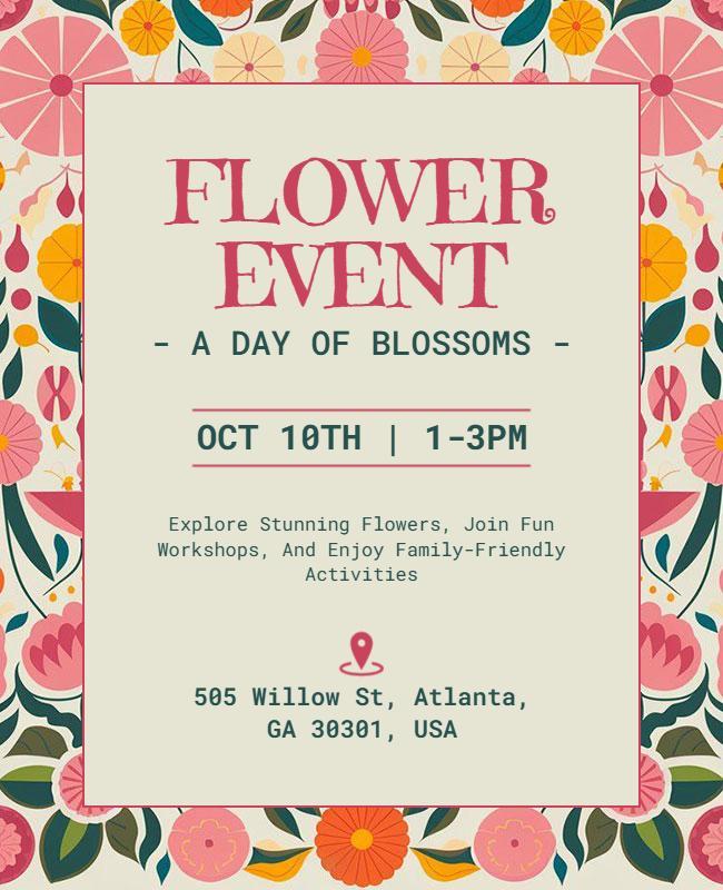 Vibrant Floral Design for Flower Event Flyer Template