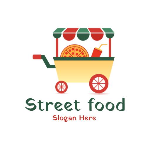 Colorful Food Cart with Fresh Italian Pizza Offering Street Food Logo Template