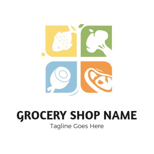Colorful Food Icons Representing Fresh Grocery Options Logo Template