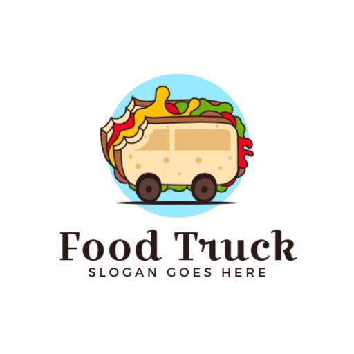 Colorful Food Truck Design with Tasty Ingredients Logo Template