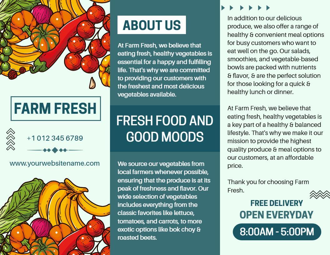 Colorful Fresh Produce Healthy Eating Tri Fold Brochure Template