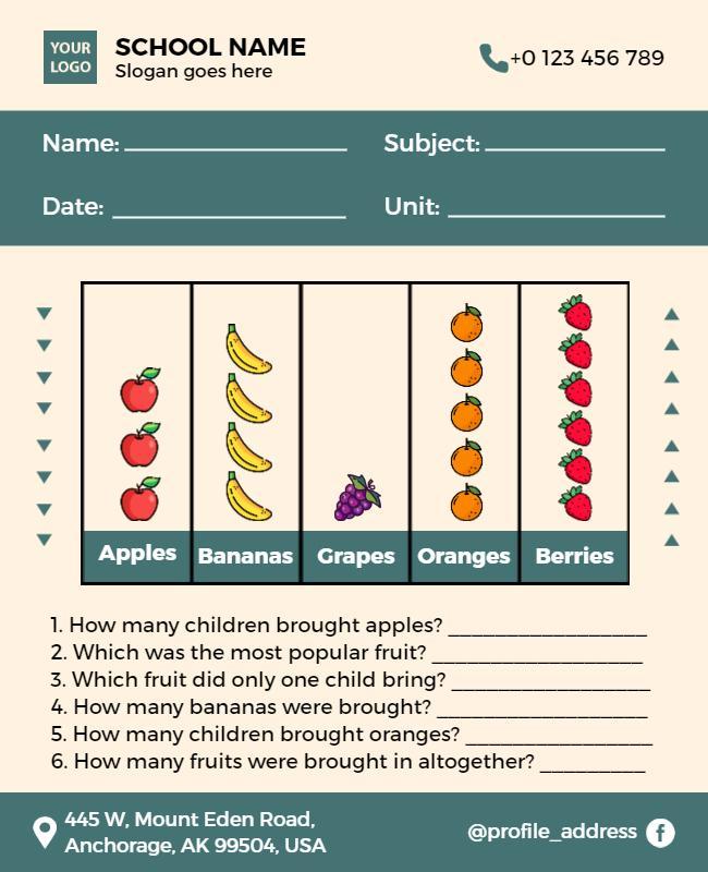 Colorful Fruit Comparison Data Collection Worksheet Poster Template