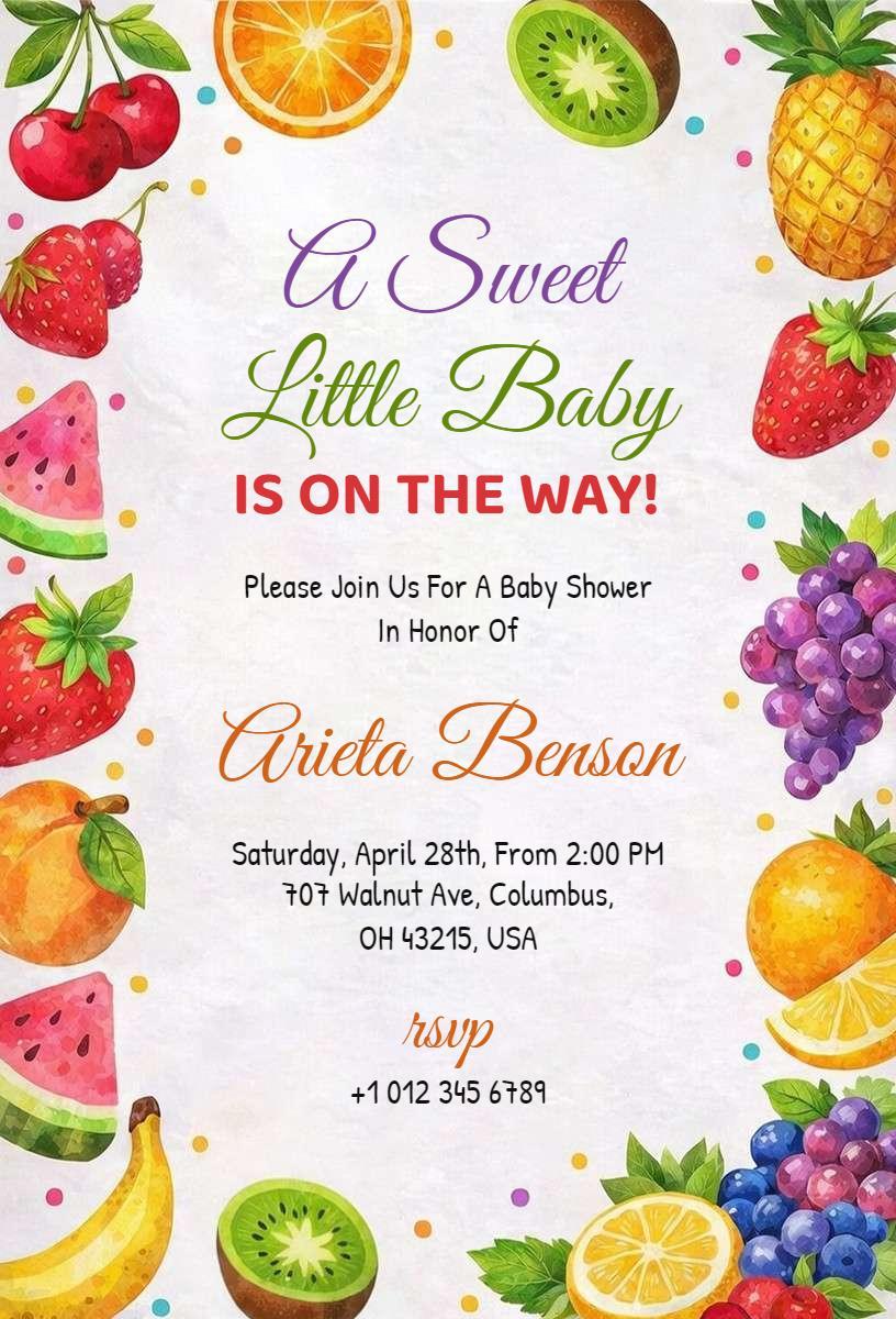Colorful Fruit Themed Baby Shower Celebration Invitation Template