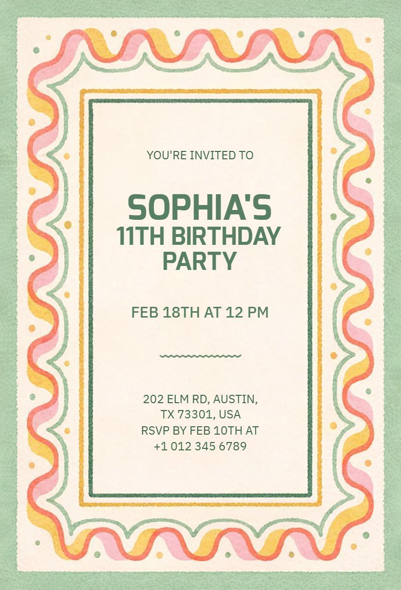 Colorful Fun 11th Birthday Celebration Invitation Template