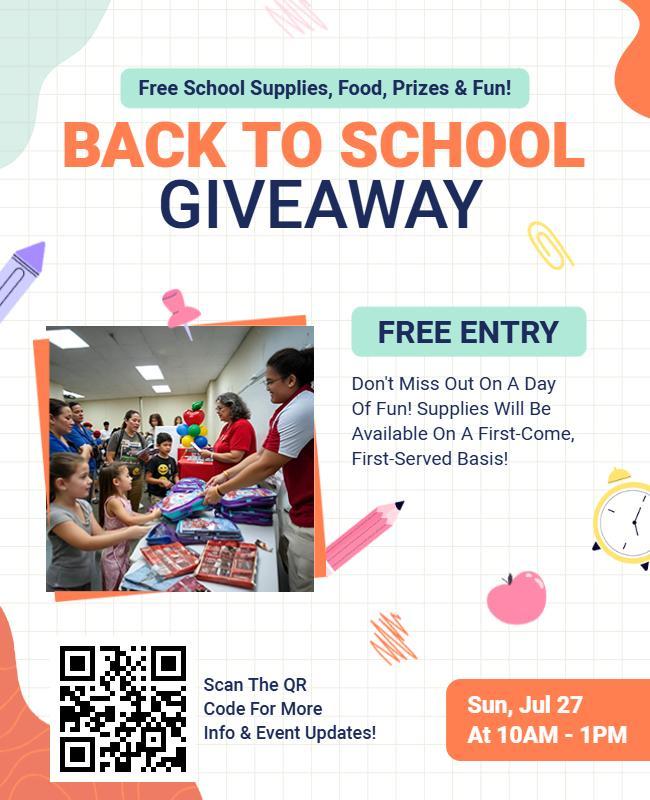 Colorful Fun Back to School Supplies Event Flyer Template