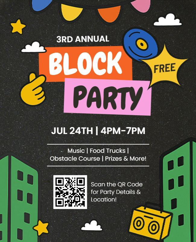 Colorful Fun Block Party with Food Trucks and Music Flyer Template