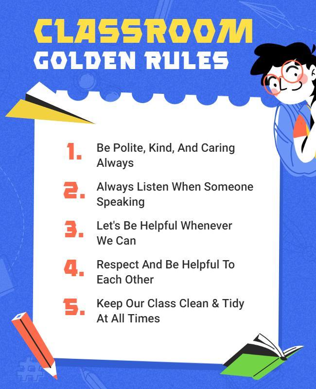 Colorful Fun Classroom Rules Educational Poster Template