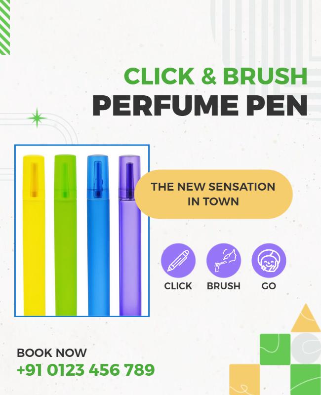 Colorful Fun Click and Brush Perfume Pen Promotion Poster Template