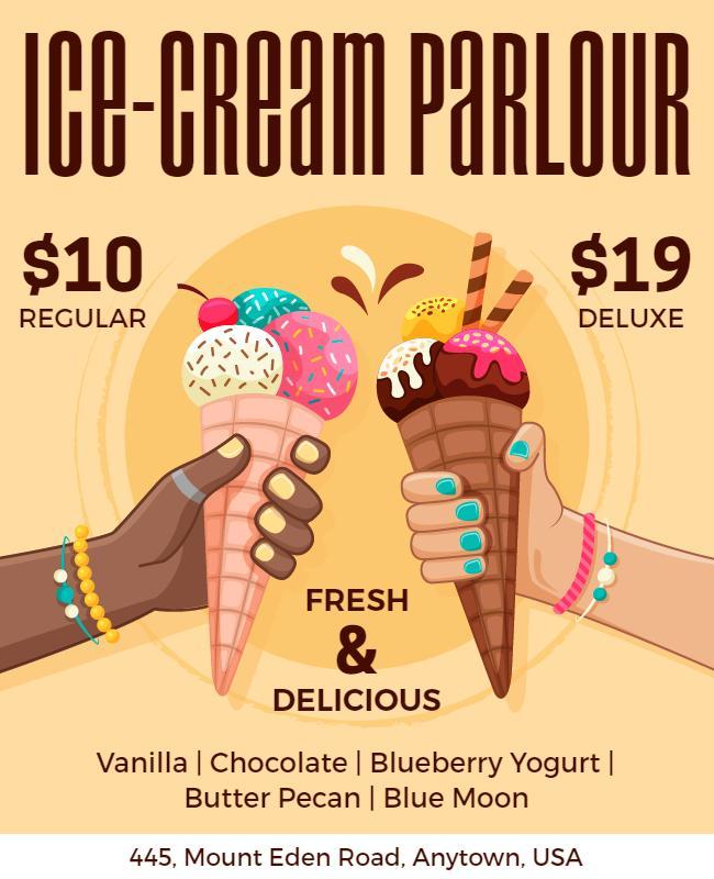 Colorful Fun Ice Cream Parlour with Flavor Variety Poster Template