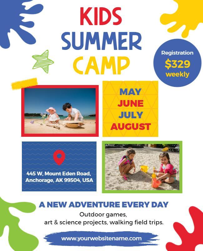 Colorful Fun Kids Summer Camp Adventure Poster Template