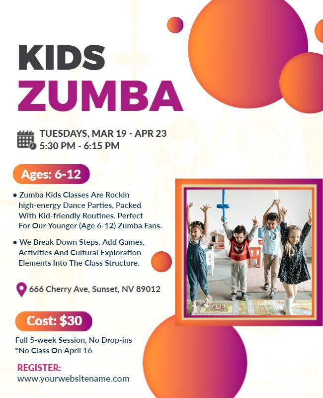 Colorful Fun Kids Zumba Dance Classes Poster Template