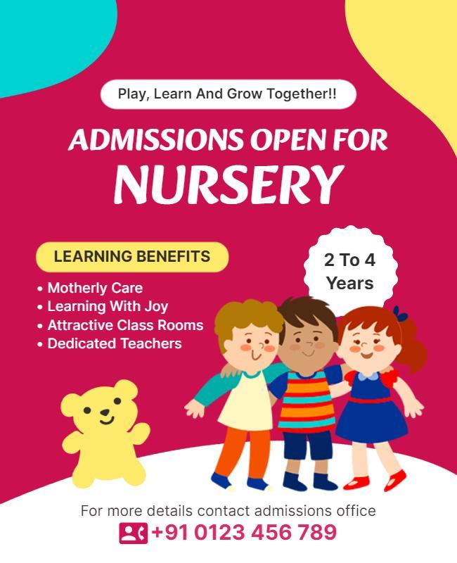 Colorful Fun Nursery Admissions Open for Kids Poster Template