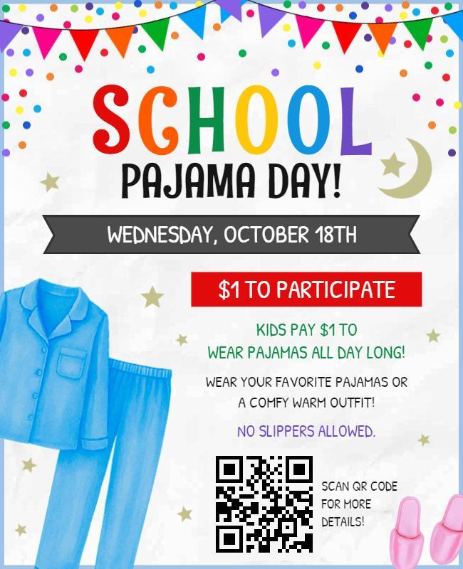 Colorful Fun Pajama Day for Kids School Event Flyer Template